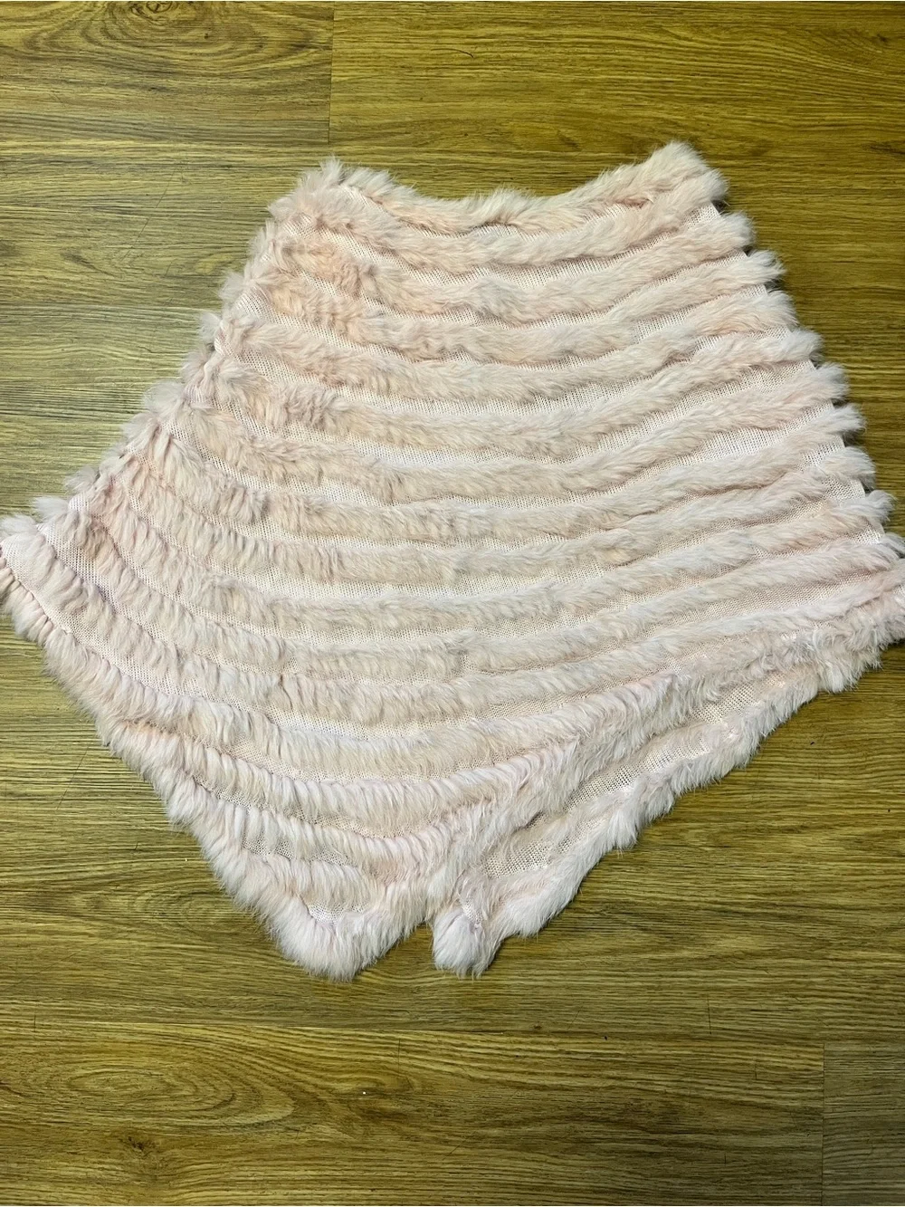 Cejon Genuine Rabbit Fur Knit Poncho Cape Cowl Neck Scarf Blush Pink